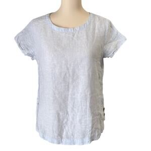 Cynthia Rowley Light Blue 100% Linen Top Short Sleeved Blouse Lagen Look Size S